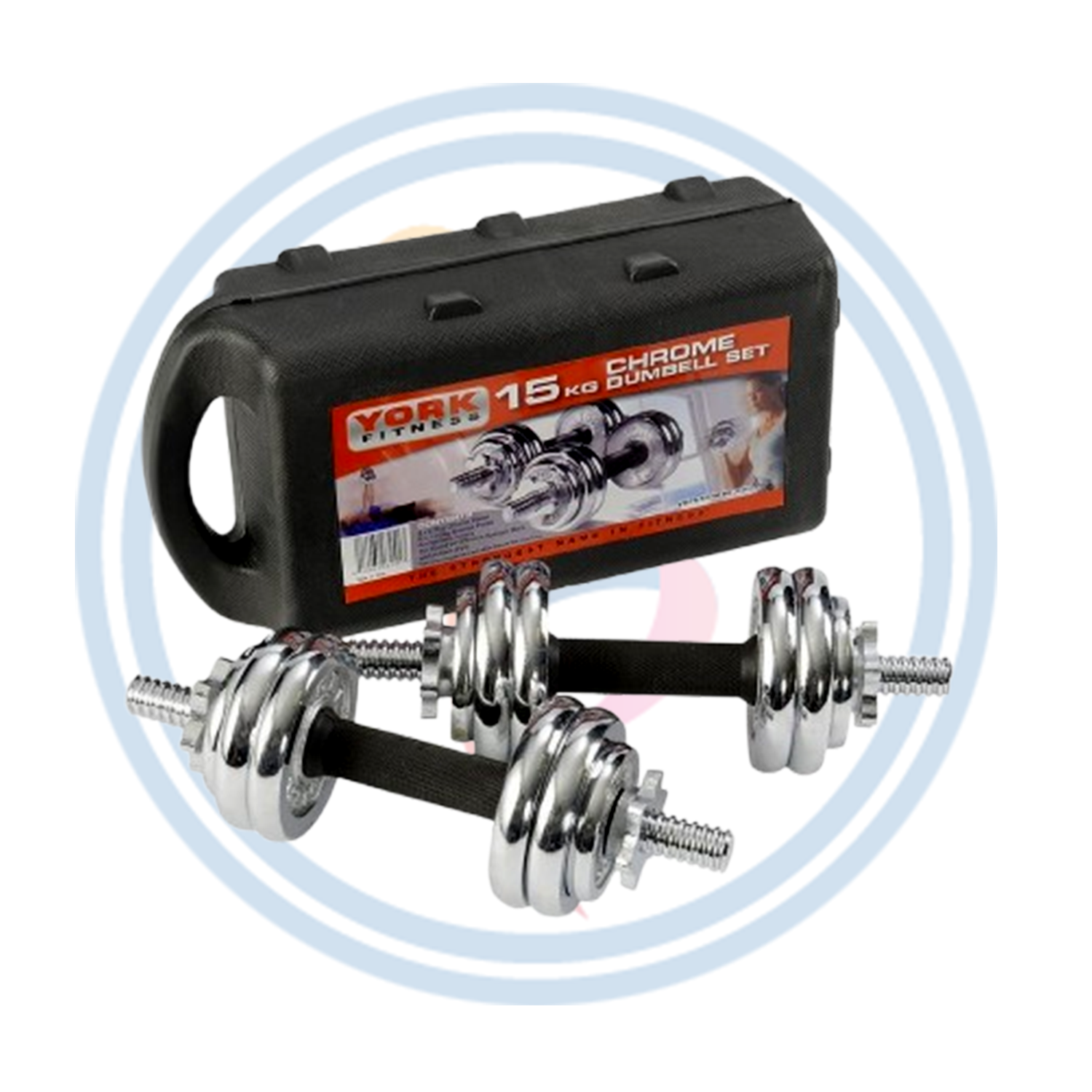Sport Line York YKPD15 15 kg painted dumbbell set with multiple weights, ideal for strength training and fitness workouts.