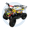 Kids riding a black Sport Line electric ATV for kids with safety features on a grassy outdoor terrain.