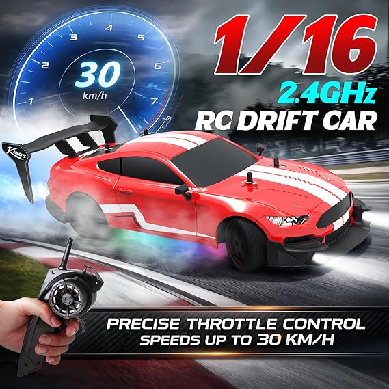 Sport Line - remote-control-car-rc-drift-car-1-16-scale-4wd-rc-car-with-led-lights-2-4ghz-30km-h-rtr-high-speed-racing-sport-toy-car-for-adults-boys-girls-kids-gift-2pcs-rechargeable-battery